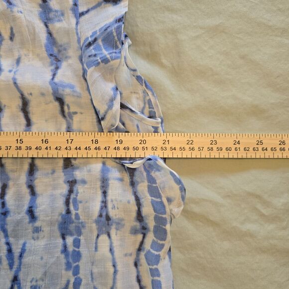 Wrangler Sleeveless Blouse Ruffle at Shoulder Keyhole Neckline Tie Dye XL Blue - Picture 6 of 10